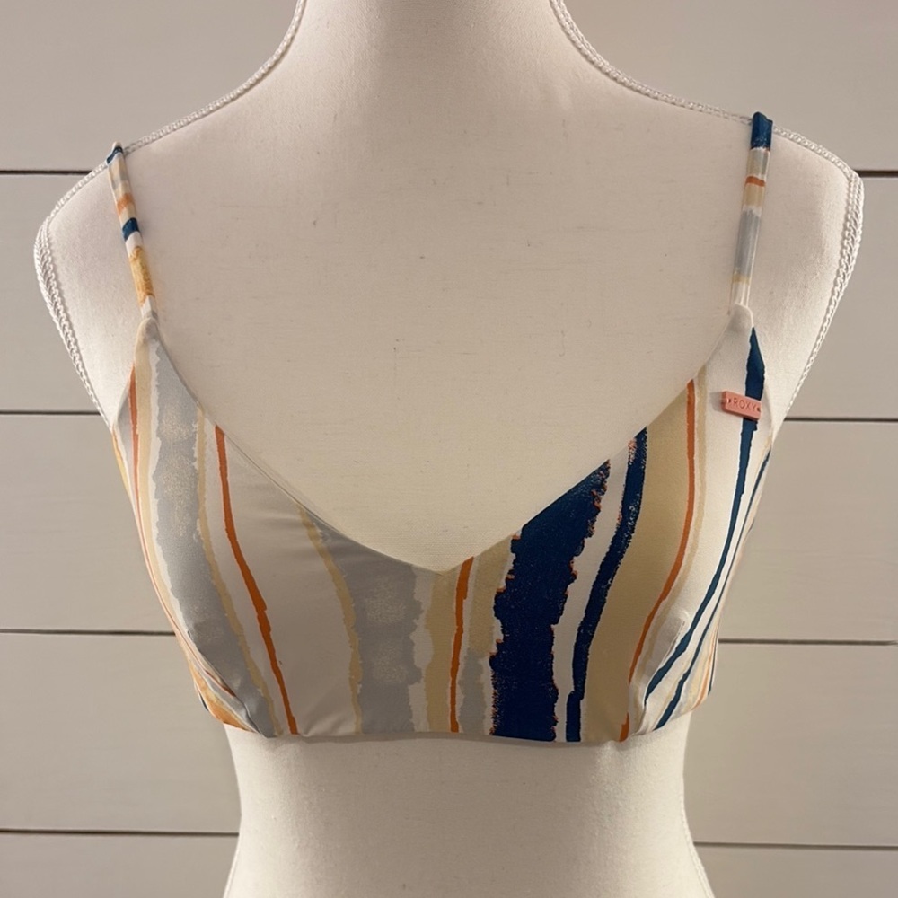 Roxy Cream and Blue Fitted Crop Tank Top